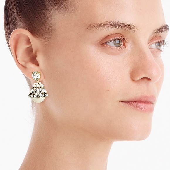 JCREW Crystal & Pearl Drop Earrings NWT OS Crystal - Picture 4 of 8